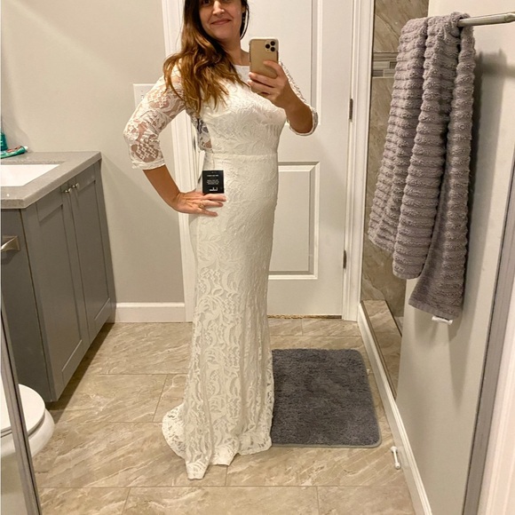 NWT Lulu's White Long Sleeve Lace Dress Wedding Formal Open Back Country Chic - Picture 3 of 6